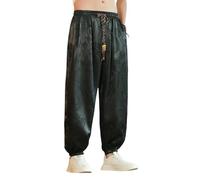 Pantaloni casual da uomo in stile cinese sottile con motivo drago a gamba larga, Nero K56, L