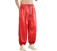 Pantaloni casual da uomo in stile cinese sottile con motivo drago a gamba larga, Rosso vino K56, M