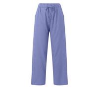 Pantaloni Casual Donna in Cotone E Lino Unicolore Con Gambe Larghe - Pantaloni Da Trekking Donna Leger Bottoms con Coulisse Pant con Tasche Pantaloni Dritti Pantaloni Autunno Bottoms, A-Light Blue
