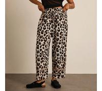 Pantaloni casual larghi e diritti con stampa leopardata e vita con laccio, taglie comode per donne 0XL,1XL,2XL,3XL,4XL,5XLMotivo strutturatoTessuto intrecciato