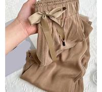 Pantaloni casual leggeri da donna, perfetti per la transizione primavera-autunno, realizzati in morbido raso acetato fresco (S kaki)