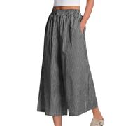 Pantaloni casual Palazzo con tasche, a righe, gamba larga, fluenti, comodi, morbidi elastici, lunghezza alla caviglia, Nero , XXL