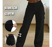 Pantaloni casual retrò eleganti a gamba larga e multitasche, stile Y2K, gamba dritta morbida, neri, moda di strada per la primavera L,M,S,XL,XXLColore unicoTessuto intrecciato