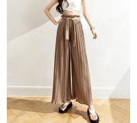 Pantaloni Chiffon Piegati Donna Culotte Ruffle Ampio Loose Con Cintura