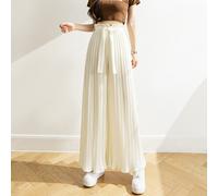 Pantaloni Chiffon Piegati Donna Culotte Ruffle Ampio Loose Con Cintura