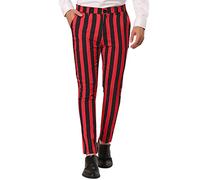 Pantaloni chino da uomo a righe, slim fit, elasticizzati, con parte anteriore piatta, pantaloni da golf, viaggi, lavoro, pantaloni formali, Rosso, M