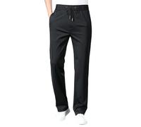 Pantaloni chino da uomo, elasticizzati, gamba dritta, vita elasticizzata, con coulisse, per il tempo libero, comodi, in tessuto, casual, tinta unita, leggeri e traspiranti, Nero , L