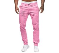 Pantaloni chino da uomo elasticizzati, slim fit, affusolati, casual, da lavoro, tinta unita, con tasche, con cintura, eleganti e versatili, per abiti, business, casual, golf, ufficio, rosa, M