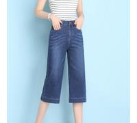 Pantaloni Classici In Denim A Vita Alta Con Gamba Dritta Sotto Il Ginocchio