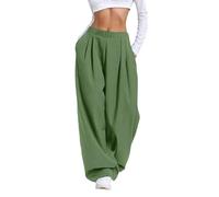 Pantaloni comodi e comodi da indossare tutti i giorni, in tinta unita con taglio fluido e leggero, vestibilità versatile per giorni nella vita di tutti i giorni, ufficio, vacanze, Verde scuro, L