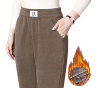 Pantaloni compositi imbottiti da donna, più velluto a coste ispessito in velluto, pantaloni in velluto a coste,nuovi pantaloni compositi da donna foderati,pantaloni comodi a vita alta (XL,Khaki R)