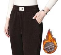 Pantaloni compositi imbottiti da donna, più velluto a coste ispessito in velluto, pantaloni in velluto a coste,nuovi pantaloni compositi da donna foderati,pantaloni comodi a vita alta (M,Kaffee R)