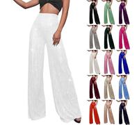 Pantaloni con paillettes argento per le donne Uk Bell Bottom Pantaloni da jogging da donna a vita alta stretch svasati elasticizzati in vita pantaloni da yoga lucidi pantaloni da yoga a gamba larga