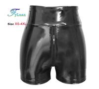 Pantaloni corti attillati Shine PU Leather Rosso Doppia cerniera Donna Elastico