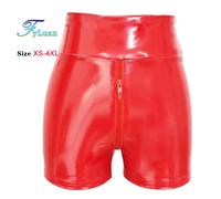 Pantaloni corti attillati Shine PU Leather Rosso Doppia cerniera Donna Elastico