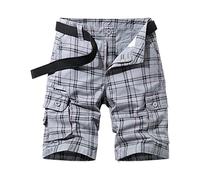Pantaloni corti cargo da uomo, belli ed eleganti, con motivo a griglia, alla moda, leggeri, per il tempo libero, con chiusura lampo e bottone, estivi, per attività all'aperto, per tutti i giorni
