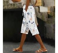 Pantaloni corti casual da resort con stampa floreale blu su tessuto elasticizzato a quattro vie con tasche, adatti per la primavera/estate e versatili per l'uso quotidiano, bianchi, ideali per le vaca