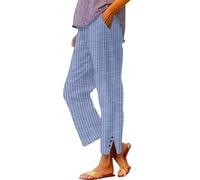 Pantaloni corti da donna a righe, pantaloni in lino Capri da donna UK | Pantaloni da spiaggia con elastico in vita pantaloni a gamba dritta pantaloni casual leggeri con tasche Pantaloni da salotto