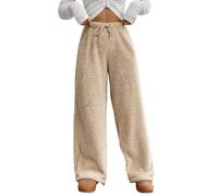 Pantaloni corti da donna Autumn and Winter Solid Color Fashion Plush Casual Loose Plush Thermal Pants Pigiama da donna a maniche lunghe, cachi, M