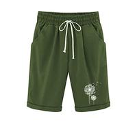 Pantaloni corti da donna estivi con dente di leone, in cotone e lino, estivi, in vita elasticizzata, in lino, con gamba larga, pantaloni da spiaggia, pantaloni da trekking, pantaloni chino con tasca
