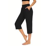 Pantaloni corti da donna in tinta unita, pantaloni corti da donna a gamba larga, leggeri e confortevoli, pantaloni da yoga minimalisti casual da notte alla moda versatili da yoga con tasche per le