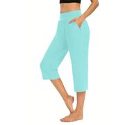 Pantaloni corti da donna in tinta unita, pantaloni corti da donna a gamba larga, leggeri e confortevoli, pantaloni da yoga minimalisti casual da notte alla moda versatili da yoga con tasche per le
