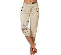 Pantaloni corti da donna UK, pantaloni da jogging corti da donna, pantaloni della tuta stampati con dente di leone alla moda, lunghezza al ginocchio, pantaloncini casual elasticizzati in vita con