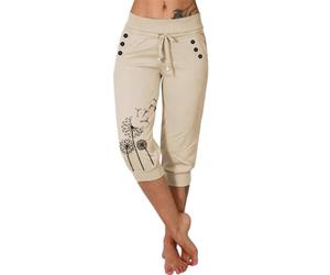 Pantaloni corti da donna UK, pantaloni da jogging corti da donna, pantaloni della tuta stampati con dente di leone alla moda, lunghezza al ginocchio, pantaloncini casual elasticizzati in vita con