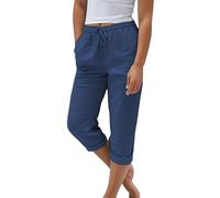 Pantaloni corti da donna UK Plus Pantaloni in lino da donna in cotone e lino da donna a gamba dritta pantaloni con coulisse elastico in vita pull up pantaloni casual pull on estate rilassato