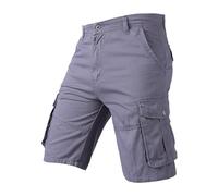 Pantaloni corti da lavoro, da uomo, elasticizzati, estivi, con tasche, bermuda cargo, da palestra, con molte tasche, tinta unita, per il tempo libero, grigio., XL Plus