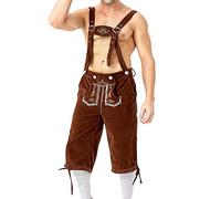 Pantaloni corti da uomo bavaresi in pelle, corti, eleganti pantaloni in pelle tradizionale bavarese con bretelle, costume da Oktoberfest, costume tradizionale bavarese in pelle scamosciata, marrone, M