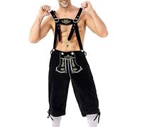 Pantaloni corti da uomo bavaresi in pelle, corti, eleganti pantaloni in pelle tradizionale bavarese con bretelle, costume da Oktoberfest, costume tradizionale bavarese in pelle scamosciata, Nero , XL