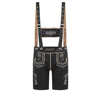 Pantaloni corti da uomo bavaresi in pelle, eleganti pantaloni in pelle con bretelle, costume da Oktoberfest, abbigliamento in finta pelle scamosciata, pantaloni bavaresi bavaresi, Nero, M