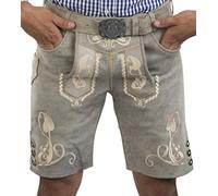 Pantaloni Corti da Uomo in Pelle di Cristallo di Rocca, Compresa la Tradizionale Cintura in Costume - Trachten Lederhosen Tradizionale Vintage (46, Grigio)