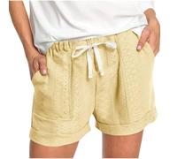 Pantaloni Corti Donna, Pantaloncini Estivi Casual Donna con Elastico in Vita E Tasche Laterali Comodi Pantaloni A Gamba Dritta per L'Uso Quotidiano Le Vacanze E Lo Sport (Yellow S)