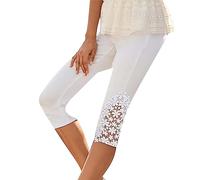 Pantaloni corti in pizzo da donna UK - Pantaloni a tre quarti da donna lunghezza 3/4 con bordo in pizzo elasticizzato a vita alta bengalino intelligente ufficio lavoro uscite feste Capri leggings con