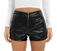 Pantaloni corti in PU con push up in ecopelle, da donna, sexy, in pelle, a vita alta, minigonna in PU Lerder Gonna elastica per feste, Cut Out Rave Shorts, A4 nero., XL