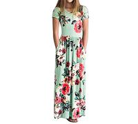 Pantaloni corti ragazza 140 sopra il ginocchio abito manica corta bolla stampa floreale abito lungo principessa gonne ragazza 146-152, verde, 8-9 Jahre