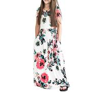 Pantaloni corti ragazza 140 sopra il ginocchio abito manica corta bolla stampa floreale abito lungo principessa gonne ragazza 146-152, bianco, 9-10 Jahre