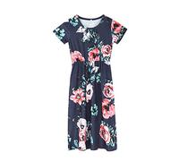Pantaloni corti ragazza 140 sopra il ginocchio abito manica corta bolla stampa floreale abito lungo principessa gonne ragazza 146-152, Blu, 9-10 Jahre