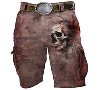Pantaloni Corti Uomo con Stampa Teschio e Tasche Multiple per Stile retrò e Casual Pantaloni Cargo con Chiusura a Bottone Cerniera Adatti a Uomo Fashion Giovane Look Bold Moderno