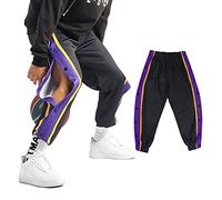 Pantaloni da Allenamento da Basket Larghi Casual da Uomo, Jogging Sportivi da Uomo a Righe Laterali, Sweatpants con Bottoni Laterali Pantaloni, con Gamba Aperta e Tasche,C,XL