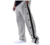 Pantaloni da allenamento da donna con bottoni laterali, unisex, a righe, con tasche, per yoga, basket, sport, pantaloni sportivi, Z 0718 Grigio chiaro, XL