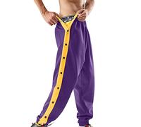 Pantaloni da allenamento da uomo, con bottoni laterali, a righe, elasticizzati, con tasche, bottoni, casual, da basket, da allenamento, C Gold, S