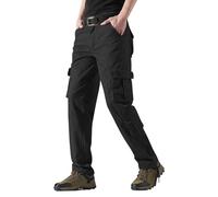 Pantaloni da allenamento da uomo, in cotone, con tasche, per il tempo libero, a gamba larga, per le escursioni, traspiranti, comodi, da trekking, tinta unita, dritti, Nero , L