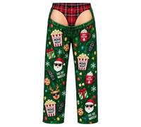 Pantaloni da Casa Natalizi Donna con Stampa Divertente di Babbo Natale e Cioccolata Calda per Serate al Cinema e Feste in da Letto Durante Le Vacanze