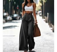 Pantaloni da completo a vita alta e gamba ampia, drappeggio perfetto, design a doppia piega per valorizzare vita e fianchi, la vita alta crea una proporzione 3:7, tessuto fresco senza cedimenti, adatt