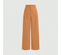 Pantaloni da completo Vela Rue dal design minimalista, sottili e leggermente trasparenti, blu navy tinta unita, con chiusura a cerniera e gancio, a gamba larga, effetto snellente, alla moda per tutte 