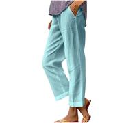 Pantaloni da donna a gamba dritta a gamba larga in misto cotone misto lino elastico in vita pantaloni casual per primavera autunno versatile design a lunghezza intera confortevole traspirante, 02