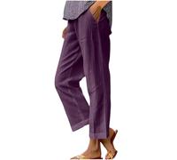 Pantaloni da donna a gamba dritta a gamba larga in misto cotone misto lino elastico in vita pantaloni casual per primavera autunno versatile design a lunghezza intera confortevole traspirante, 02